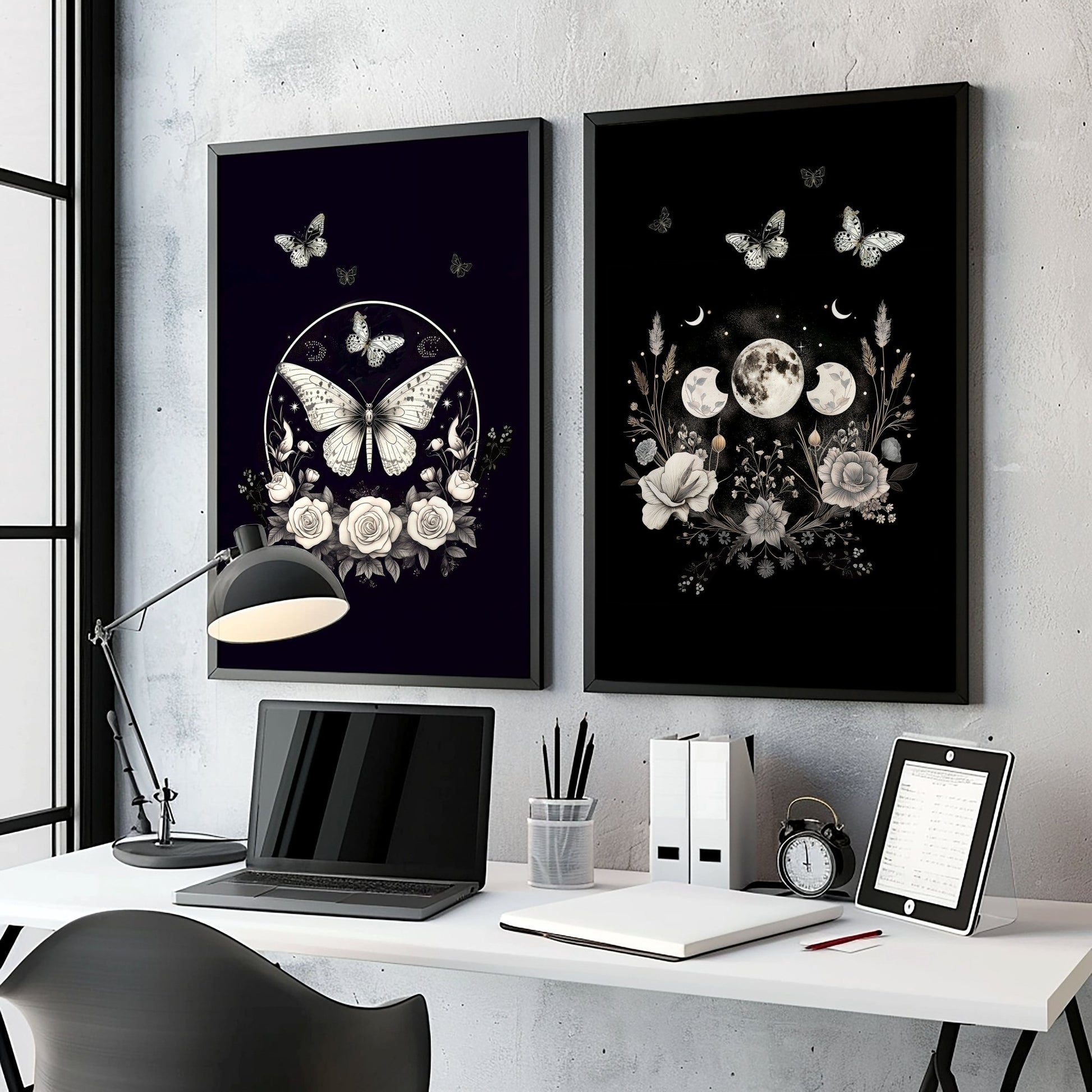 Butterfly Wall Art Decor | Set of 2 Dark Academy Wall art Prints