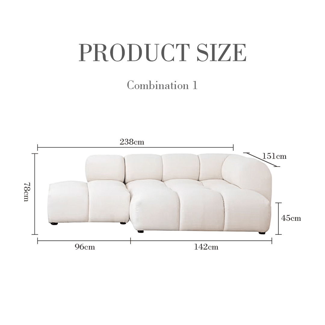 Caius Velvet Three Seater Module Sofa, White Velvet