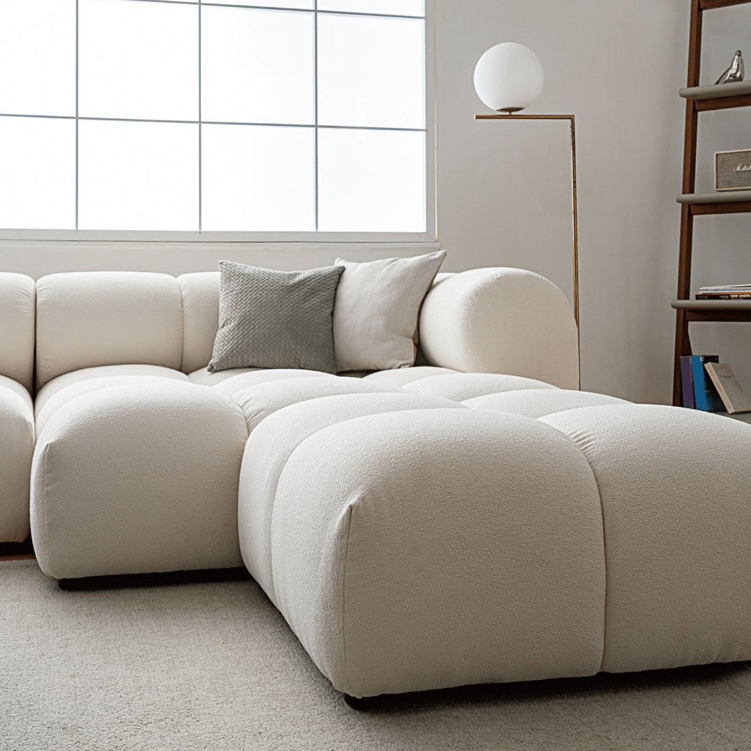 Caius Velvet Three Seater Module Sofa, White Velvet