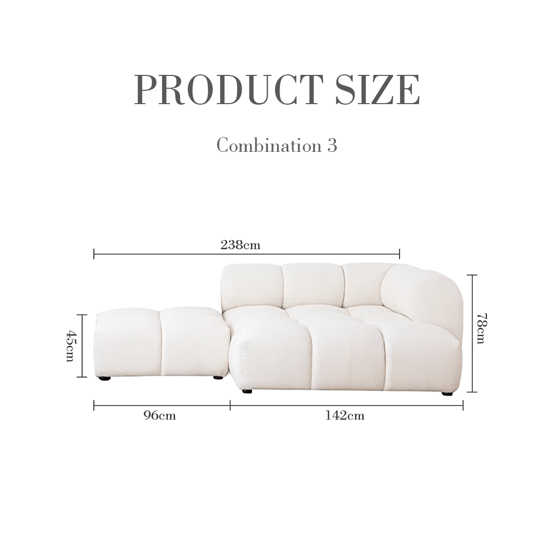 Caius Velvet Three Seater Module Sofa, White Velvet
