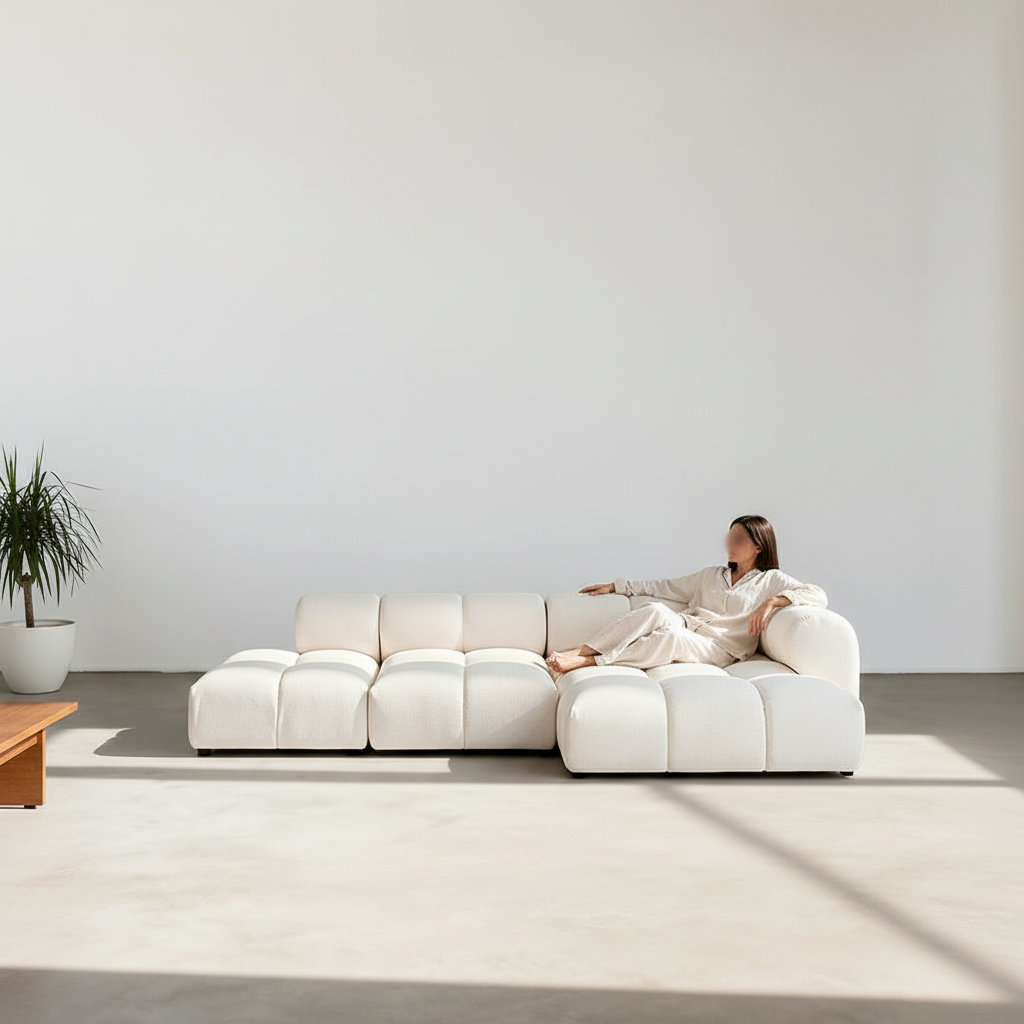 Caius Velvet Three Seater Module Sofa, White Velvet