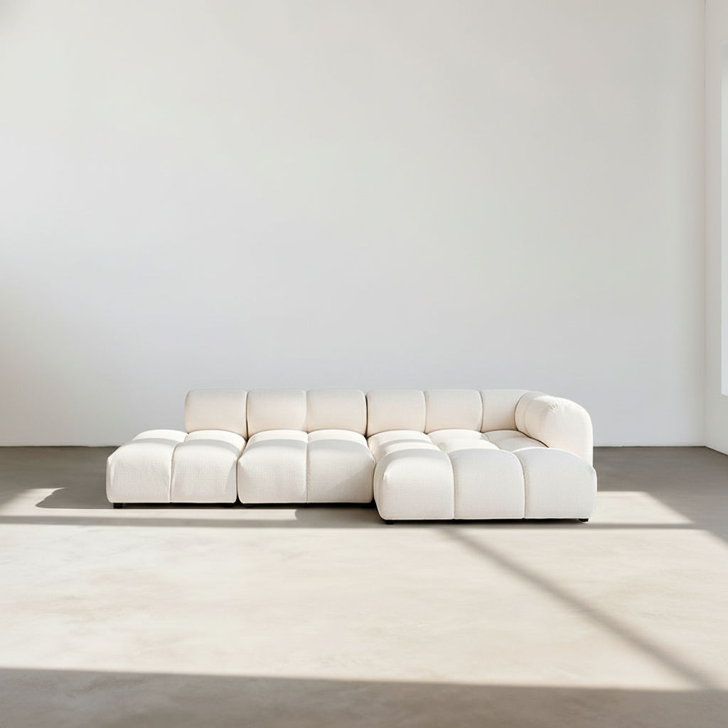 Caius Velvet Three Seater Module Sofa, White Velvet
