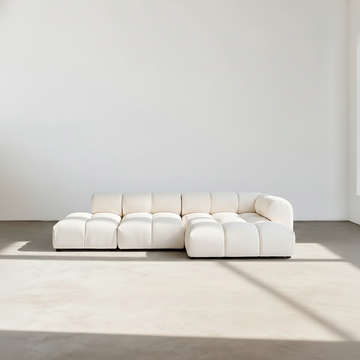 Caius Velvet Three Seater Module Sofa, White Velvet
