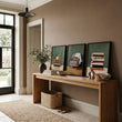 Canvas 3 Piece Wall Art Bohemian Books & Reading Chair Green Tones displayed on a wall in a styled room — view 10