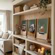 Canvas 3 Piece Wall Art Bohemian Books & Reading Chair Green Tones displayed on a wall in a styled room — view 3