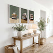 Canvas 3 Piece Wall Art Bohemian Books & Reading Chair Green Tones displayed on a wall in a styled room — view 4