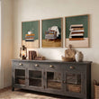 Canvas 3 Piece Wall Art Bohemian Books & Reading Chair Green Tones displayed on a wall in a styled room — view 5