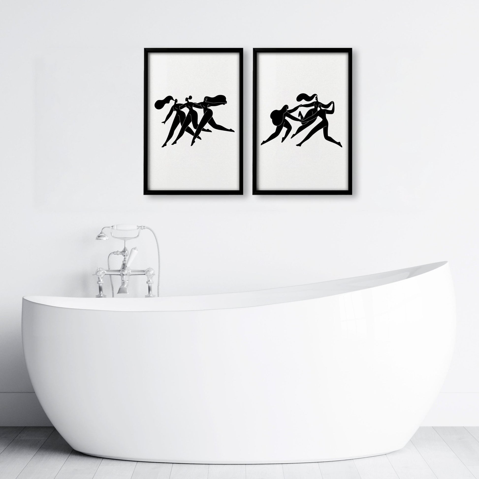 Canvas Art For Bathrooms | Set of 2 Boho Women Wall art Prints
