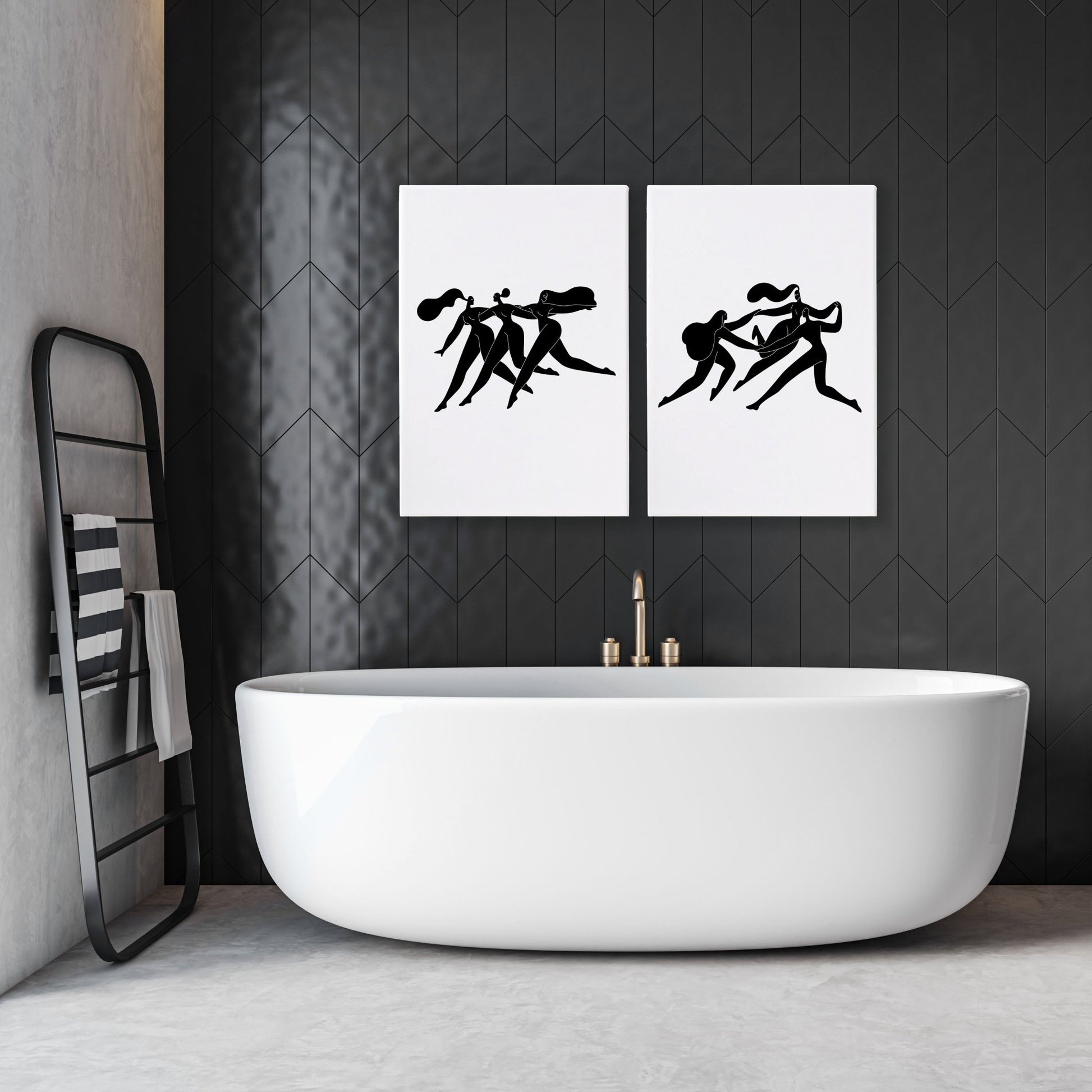 Canvas Art For Bathrooms | Set of 2 Boho Women Wall art Prints