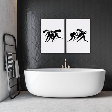 Canvas Art For Bathrooms | Set of 2 Boho Women Wall art Prints