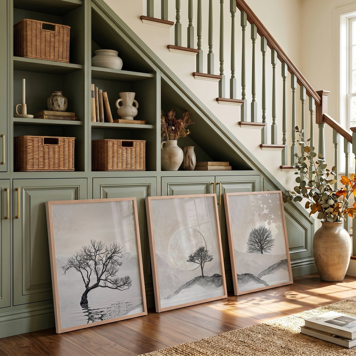 Canvas Art Landscape Scandi Nordic Trees & Moon wall art displayed on a wall in a styled room — view 2