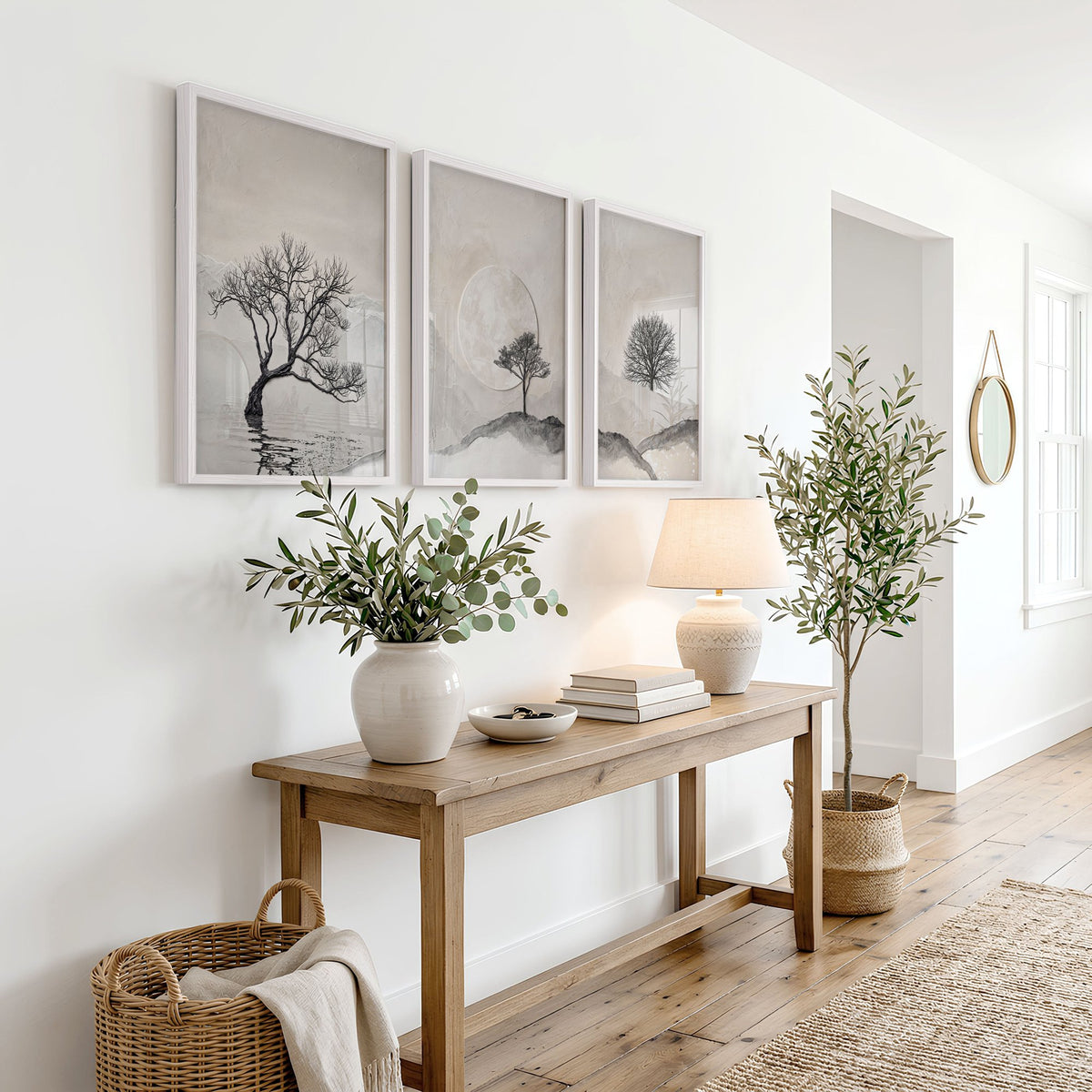Canvas Art Landscape Scandi Nordic Trees & Moon wall art displayed on a wall in a styled room — view 4
