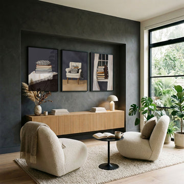 Canvas Painting for Living Room Bohemian Book Lover Still Life wall art displayed on a wall in a styled room