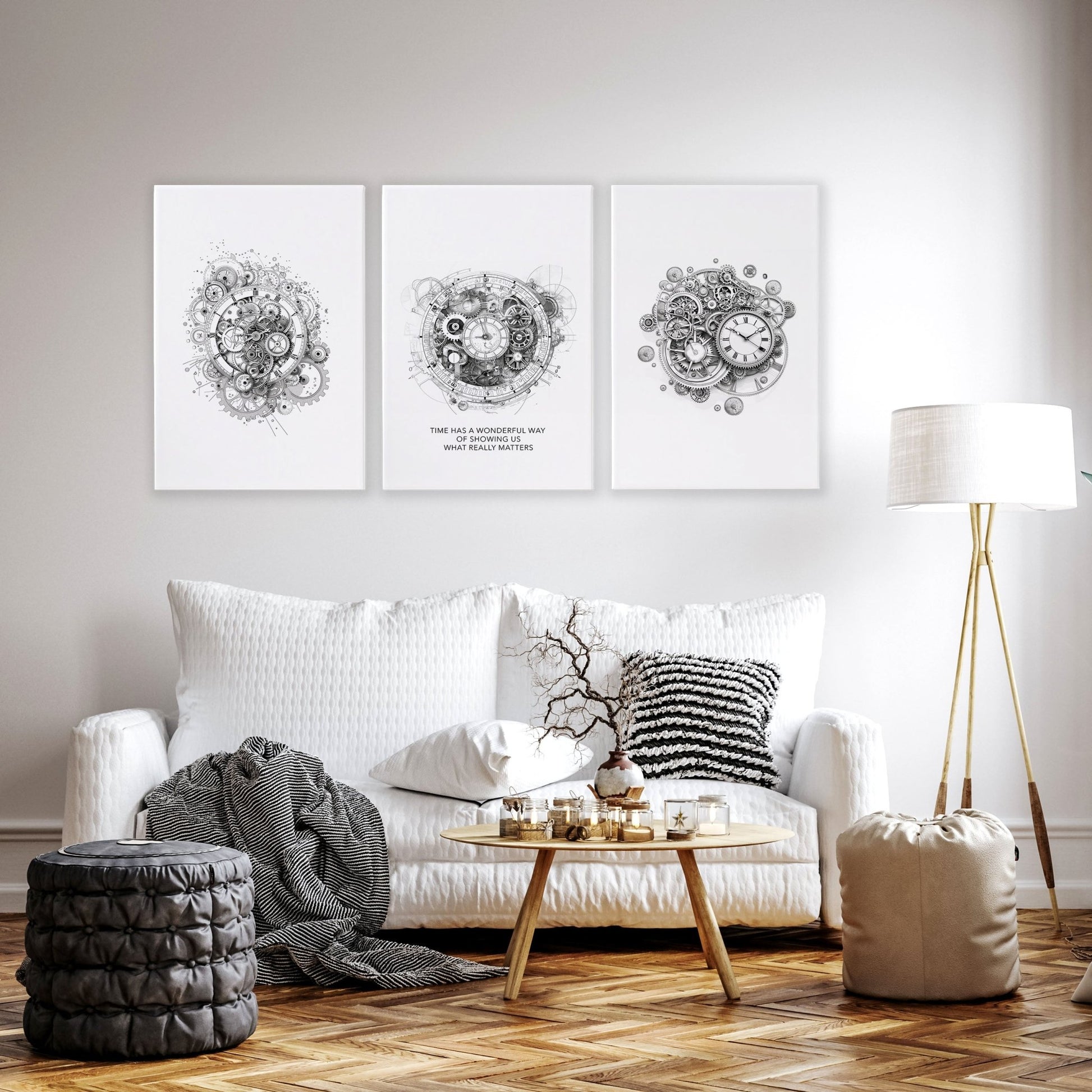 Canvas Painting Wall Decor | Set of 3 Abstract Clocks Wall art Prints