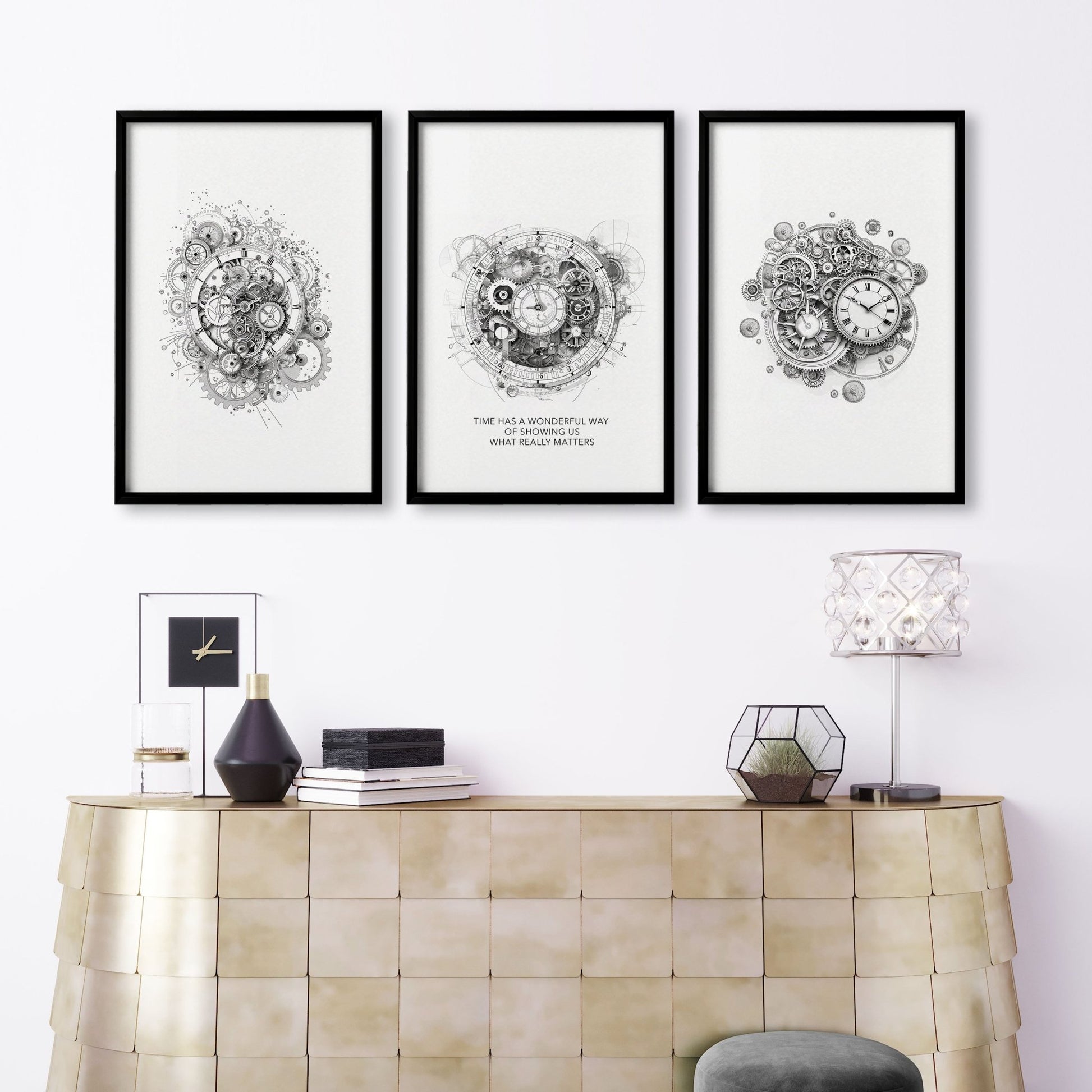 Canvas Painting Wall Decor | Set of 3 Abstract Clocks Wall art Prints