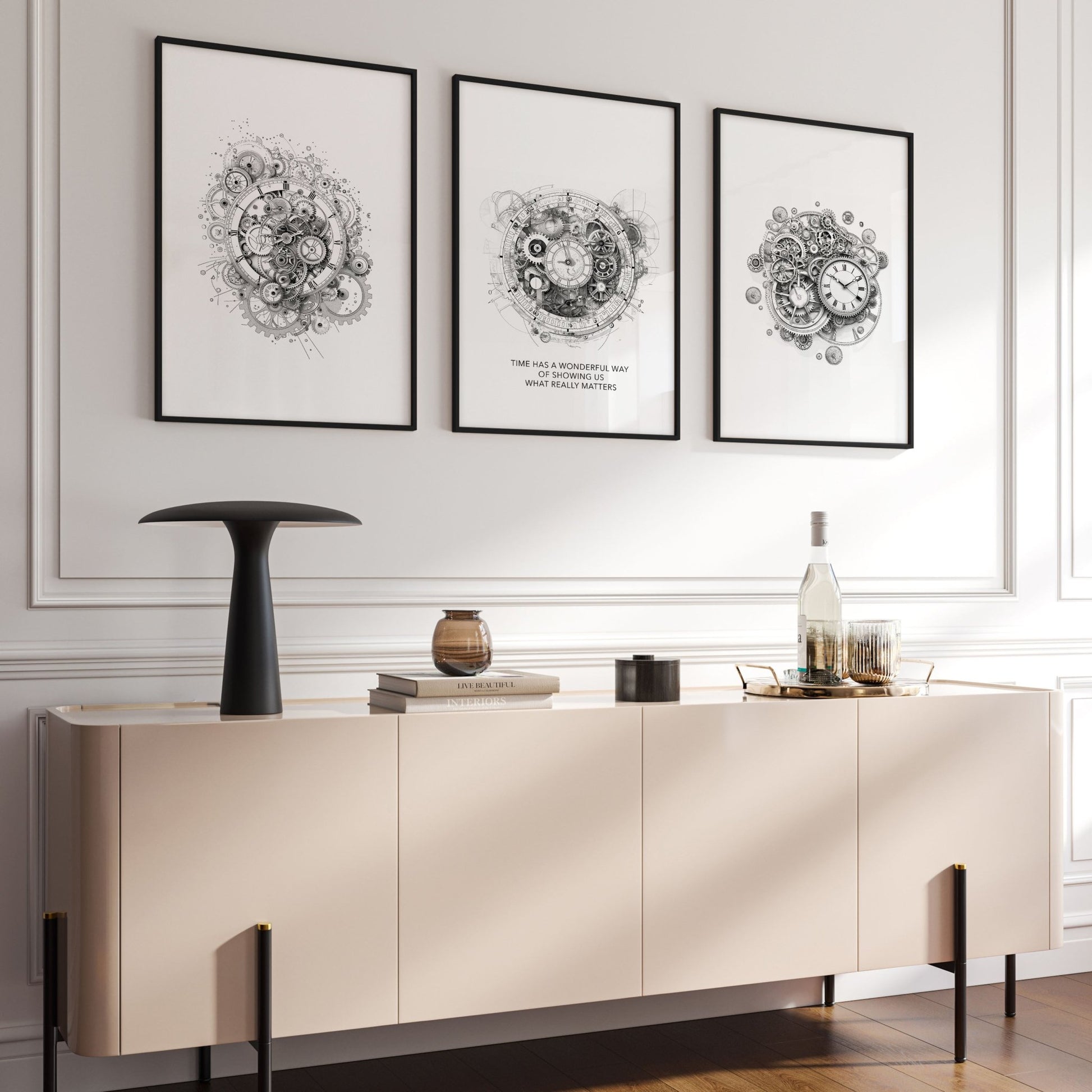 Canvas Painting Wall Decor | Set of 3 Abstract Clocks Wall art Prints