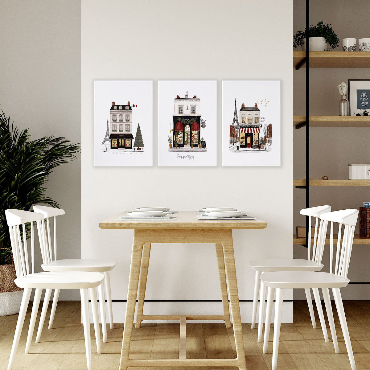 Canvas Paris Wall Art "Paris, pour toujours" Boutique Street Scenes Beige, Black & Red displayed on a wall in a styled room — view 5