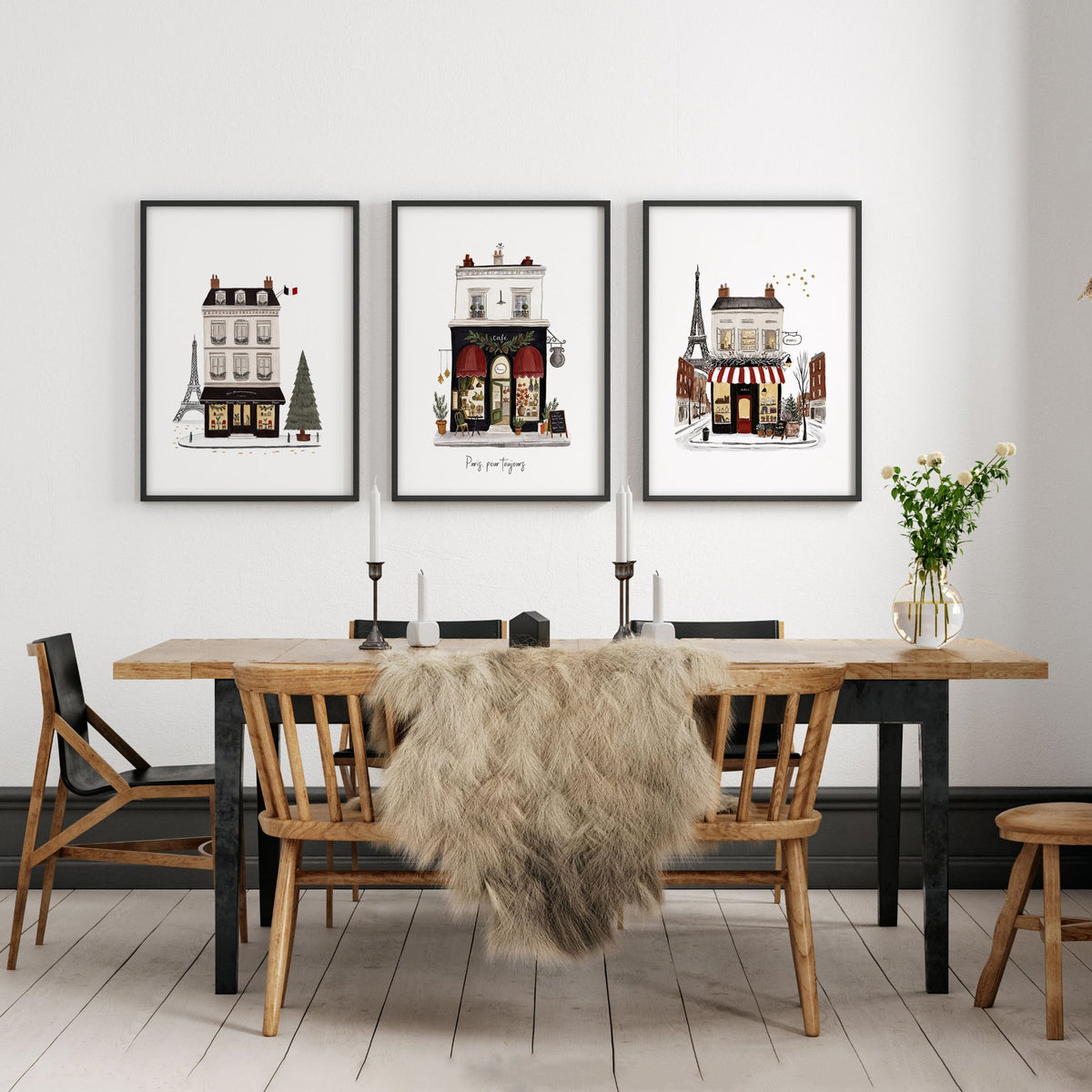 Canvas Paris Wall Art "Paris, pour toujours" Boutique Street Scenes Beige, Black & Red displayed on a wall in a styled room — view 6