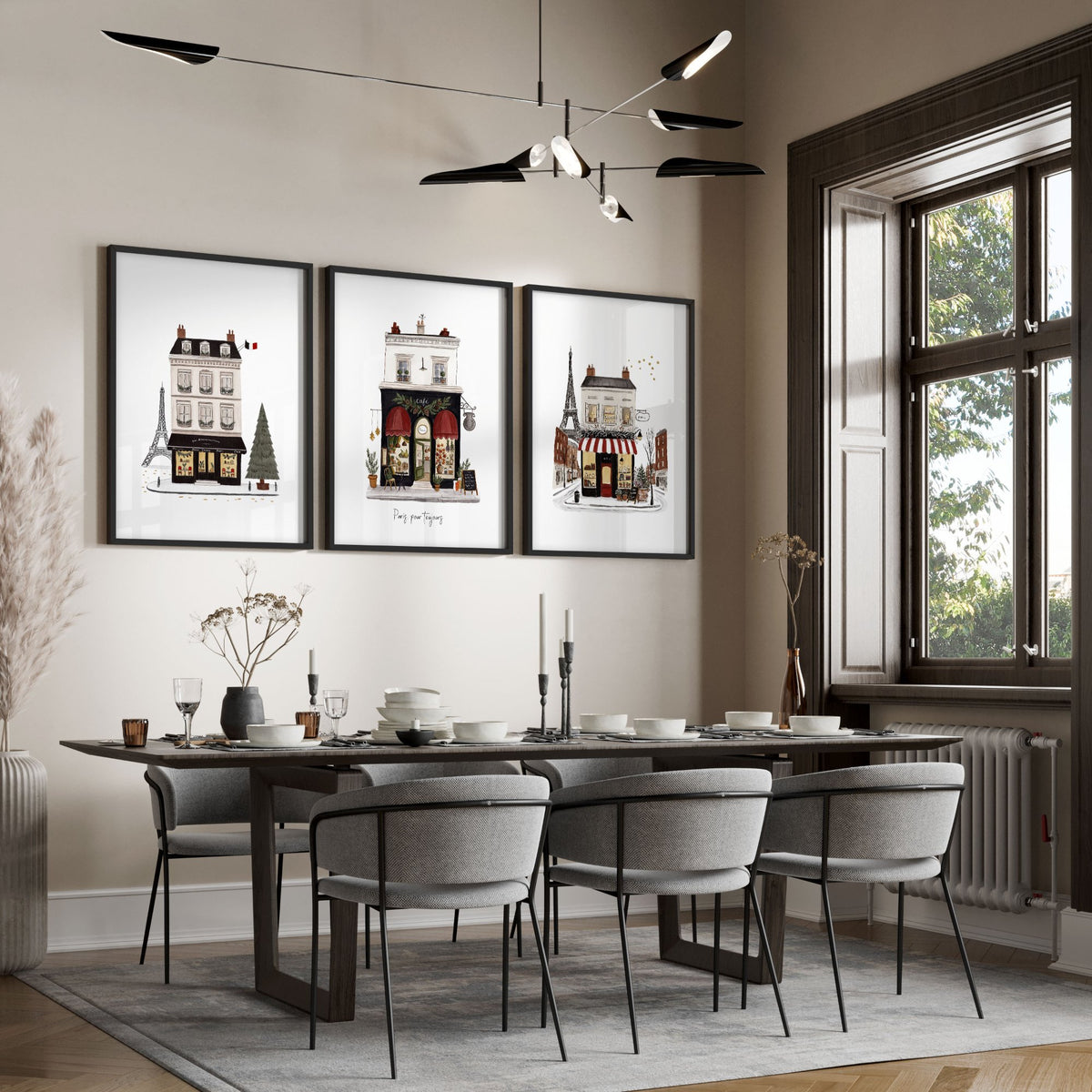 Canvas Paris Wall Art "Paris, pour toujours" Boutique Street Scenes Beige, Black & Red displayed on a wall in a styled room — view 7