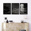 Canvas Pictures for Living Room Japandi Moon Landscape Black & White displayed on a wall in a styled room — view 10