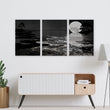 Canvas Pictures for Living Room Japandi Moon Landscape Black & White displayed on a wall in a styled room — view 11