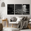 Canvas Pictures for Living Room Japandi Moon Landscape Black & White displayed on a wall in a styled room — view 12