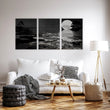 Canvas Pictures for Living Room Japandi Moon Landscape Black & White displayed on a wall in a styled room — view 13