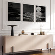 Canvas Pictures for Living Room Japandi Moon Landscape Black & White displayed on a wall in a styled room — view 14