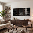 Canvas Pictures for Living Room Japandi Moon Landscape Black & White displayed on a wall in a styled room — view 4