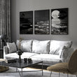 Canvas Pictures for Living Room Japandi Moon Landscape Black & White displayed on a wall in a styled room — view 5