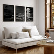 Canvas Pictures for Living Room Japandi Moon Landscape Black & White displayed on a wall in a styled room — view 7