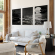 Canvas Pictures for Living Room Japandi Moon Landscape Black & White displayed on a wall in a styled room — view 9