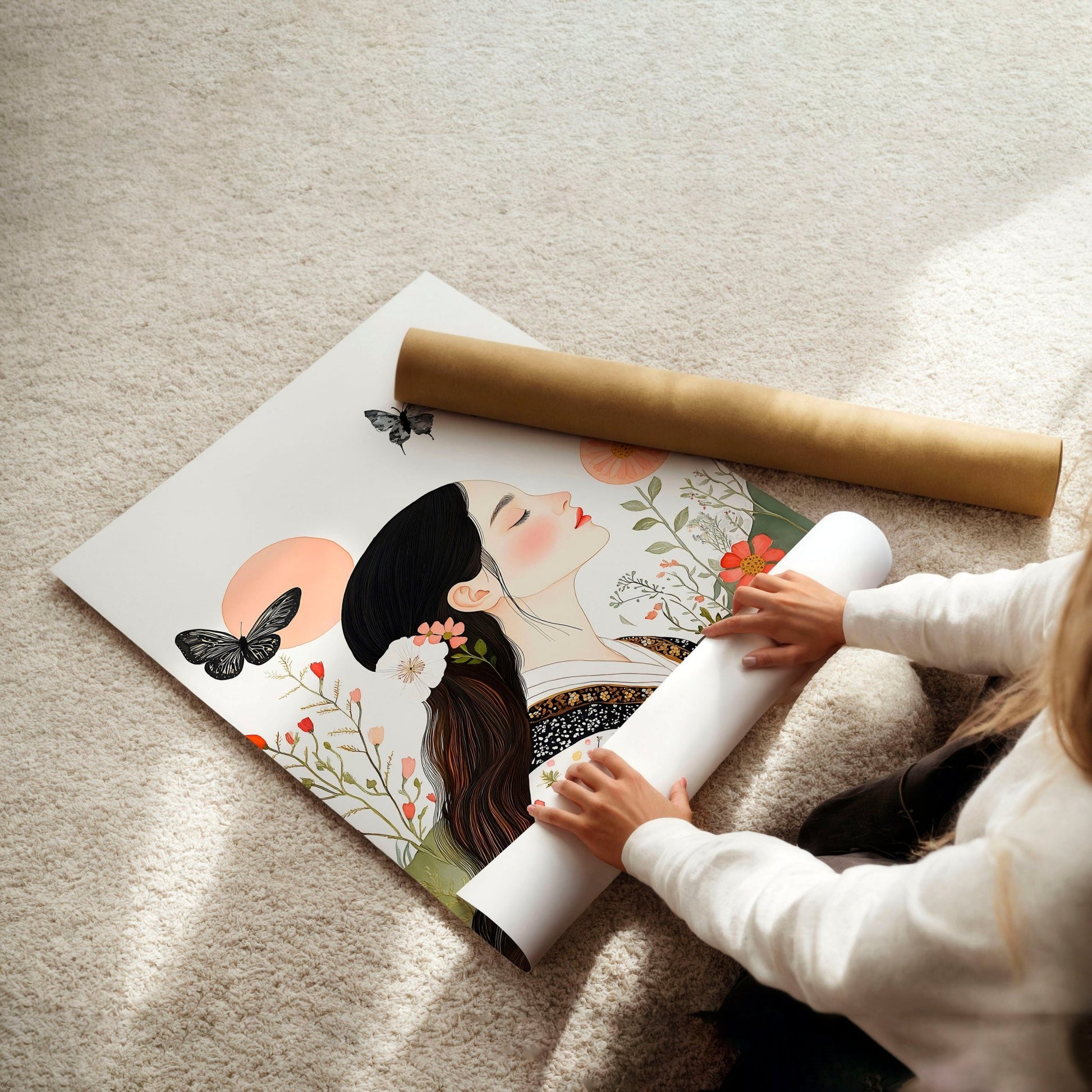 Canvas Pictures For Living Room | Set of 3 Boho Women Wall art Prints