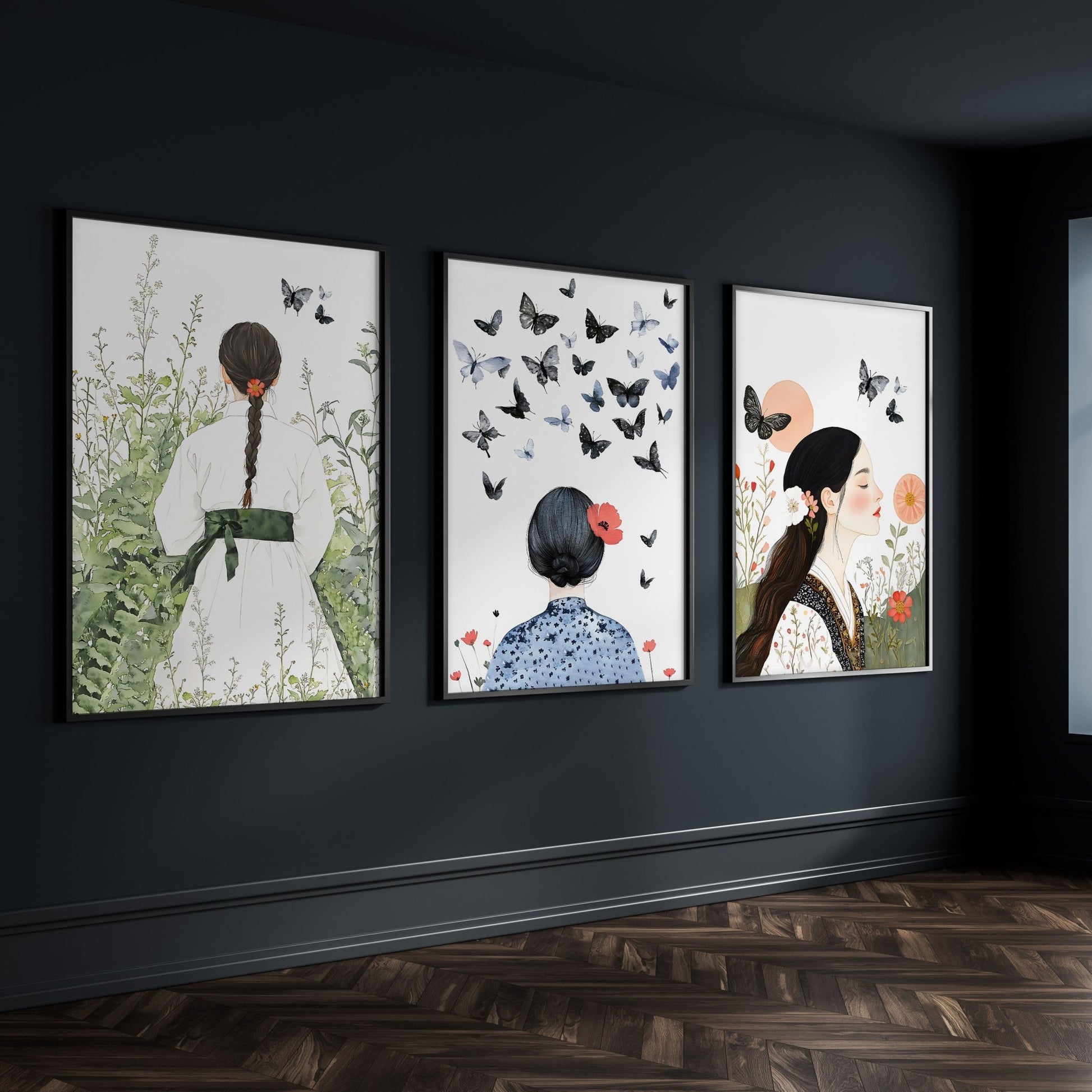 Canvas Pictures For Living Room | Set of 3 Boho Women Wall art Prints