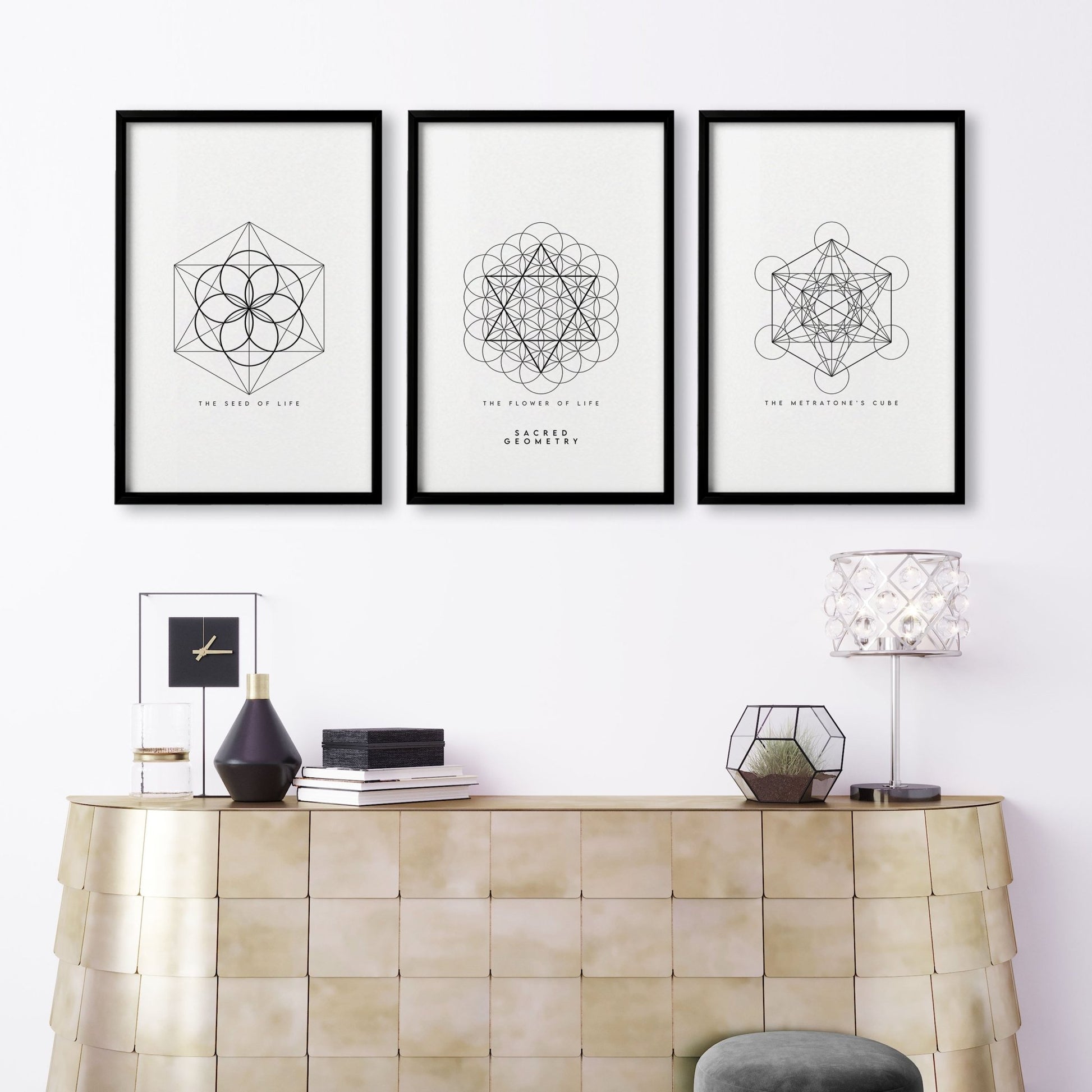 Canvas Pictures For Living Room | Set of 3 Sacred Geometry Wall art Prints