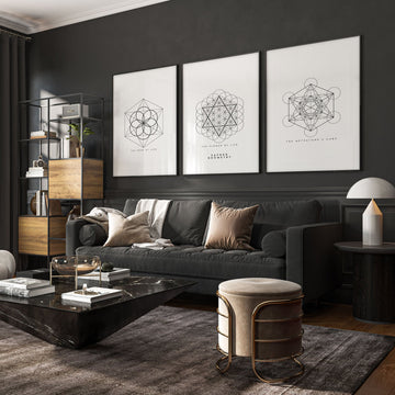 Canvas Pictures For Living Room | Set of 3 Sacred Geometry Wall art Prints