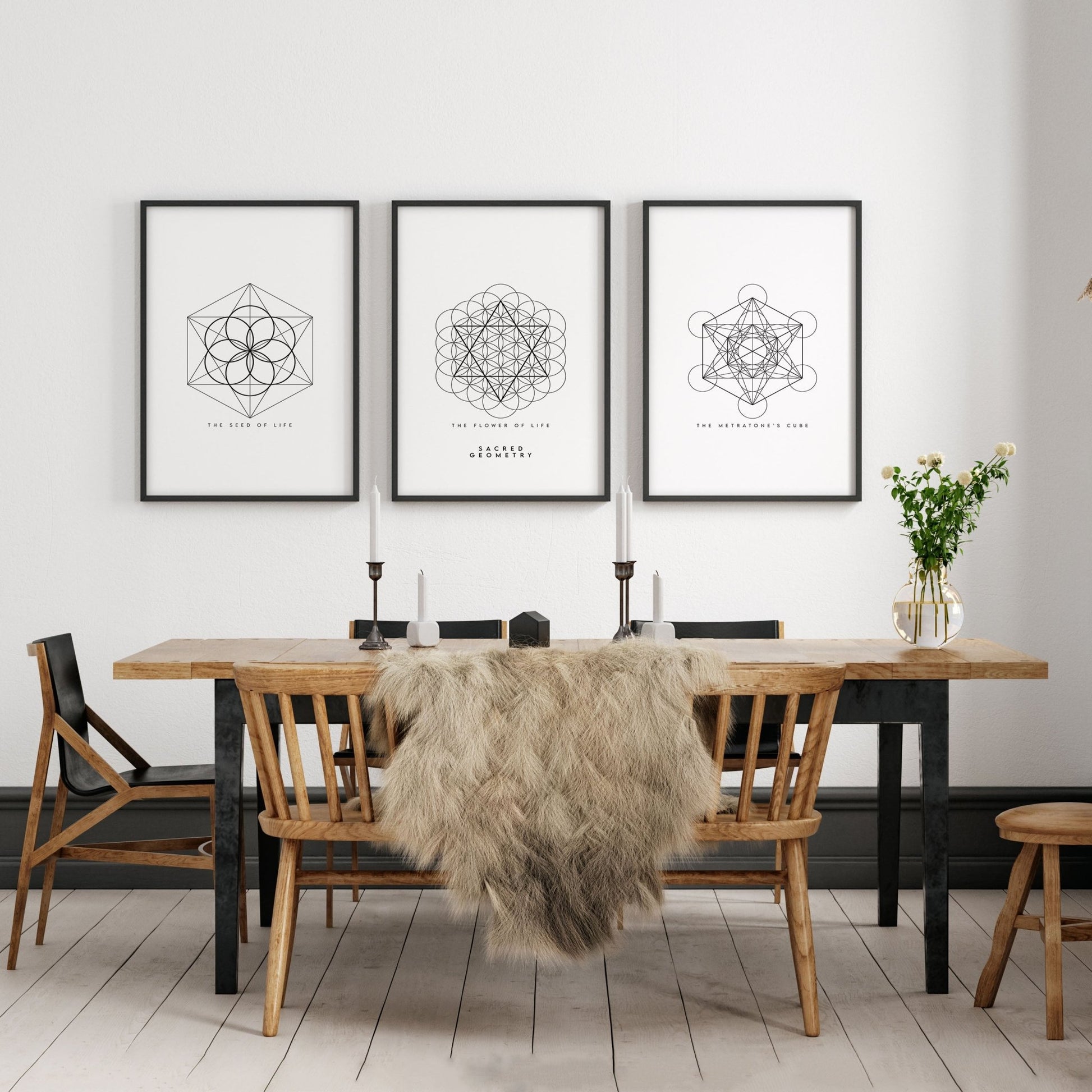 Canvas Pictures For Living Room | Set of 3 Sacred Geometry Wall art Prints