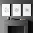 Canvas Pictures For Living Room | Set of 3 Sacred Geometry Wall art Prints