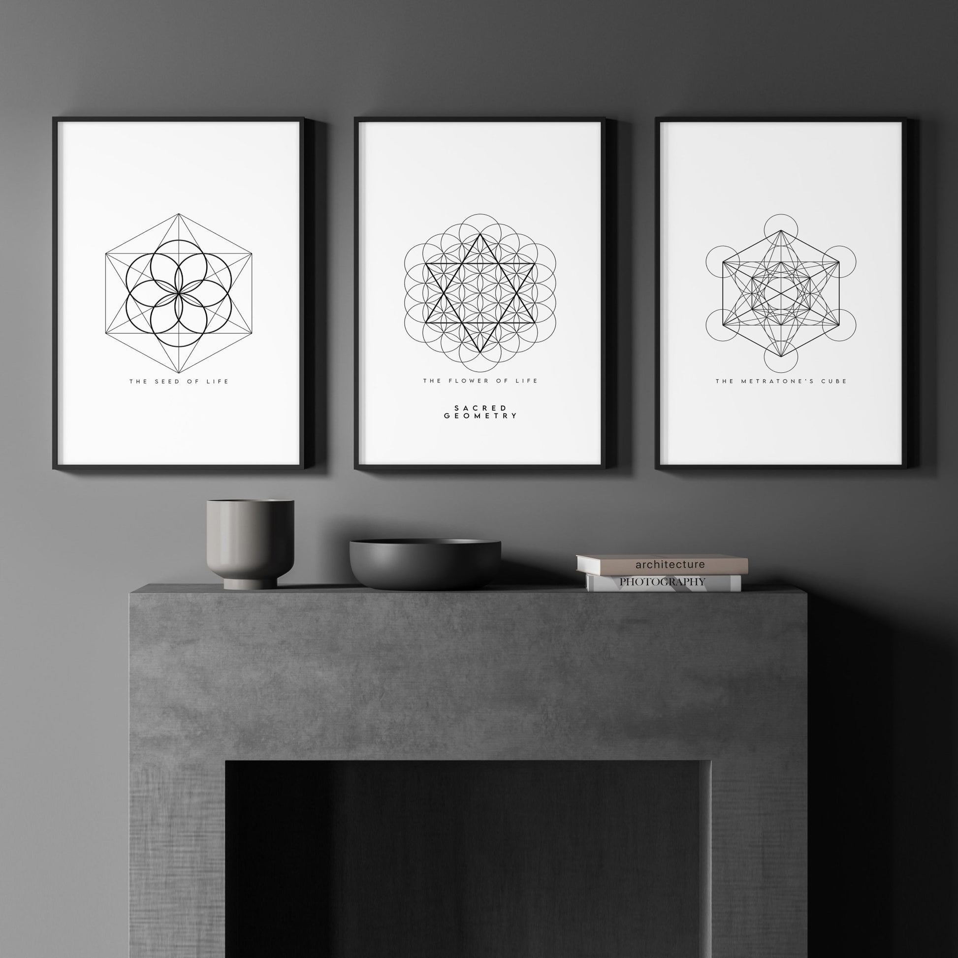 Canvas Pictures For Living Room | Set of 3 Sacred Geometry Wall art Prints