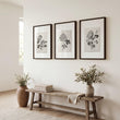 Canvas Wall Art Beige Botanical Chrysanthemum Ink Study displayed on a wall in a styled room