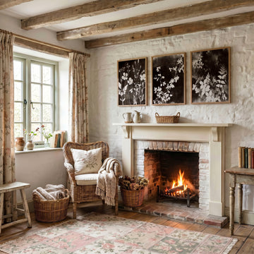 Canvas Wall Art Nature Botanical Mink Dark Floral & Meadow wall art displayed on a wall in a styled room