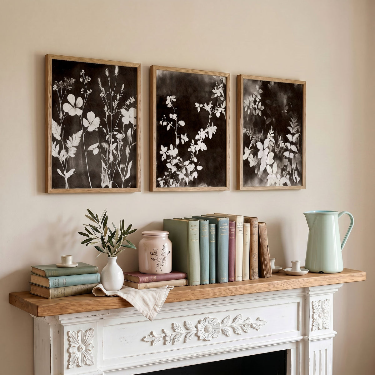 Canvas Wall Art Nature Botanical Mink Dark Floral & Meadow wall art displayed on a wall in a styled room — view 2
