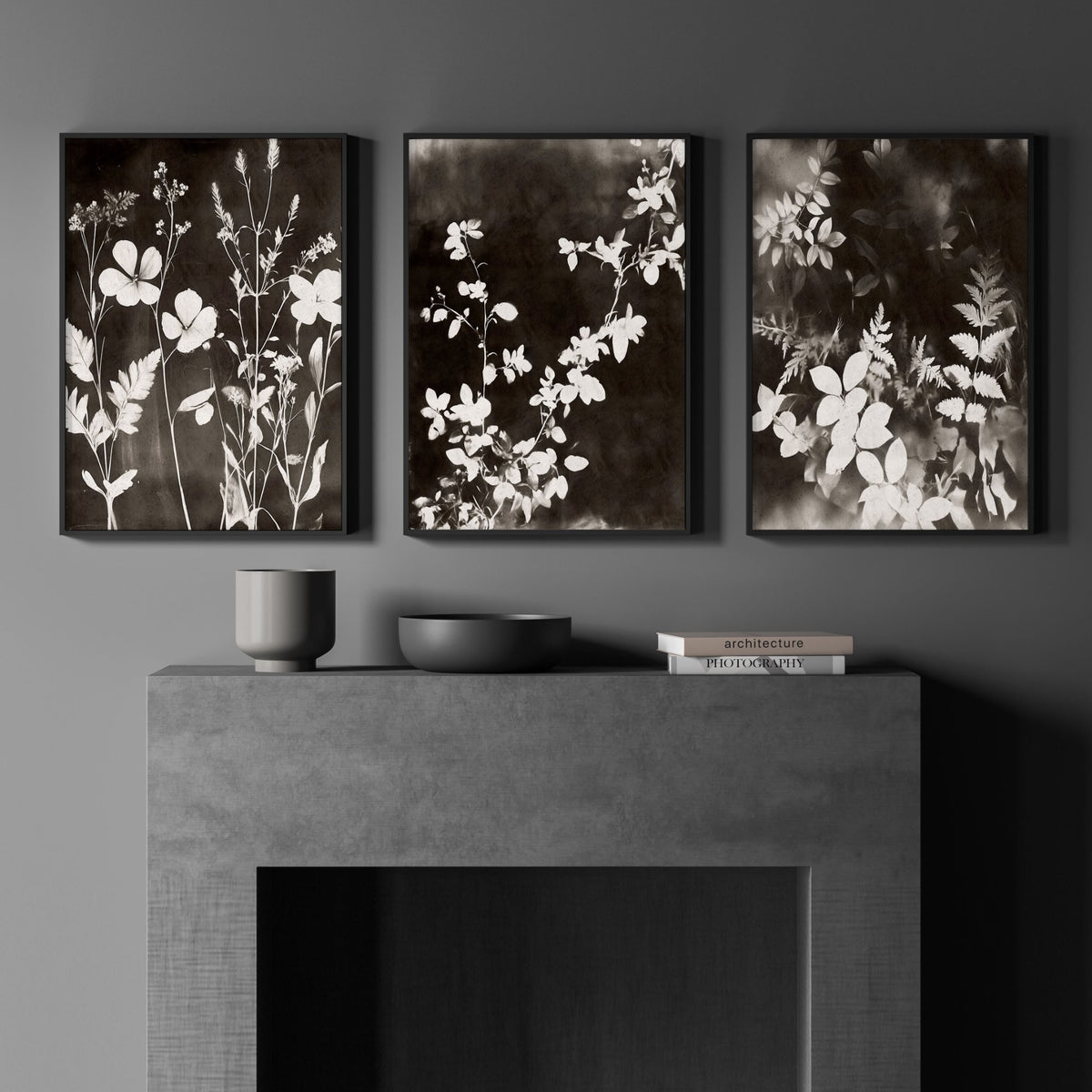 Canvas Wall Art Nature Botanical Mink Dark Floral & Meadow wall art displayed on a wall in a styled room — view 3