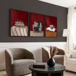 Canvas Wall Art Sets of 3 Burgundy Book Lover Reading Nook wall art displayed on a wall in a styled room — view 3