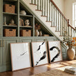 Canvas Zen Wall Art | Black Ink Brushstroke & Lone Figure Japanese Minimalist Art wall art displayed on a wall in a styled room — view 3