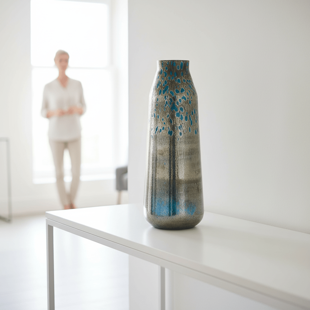 Caris Blue Speckled Glass Large Vase