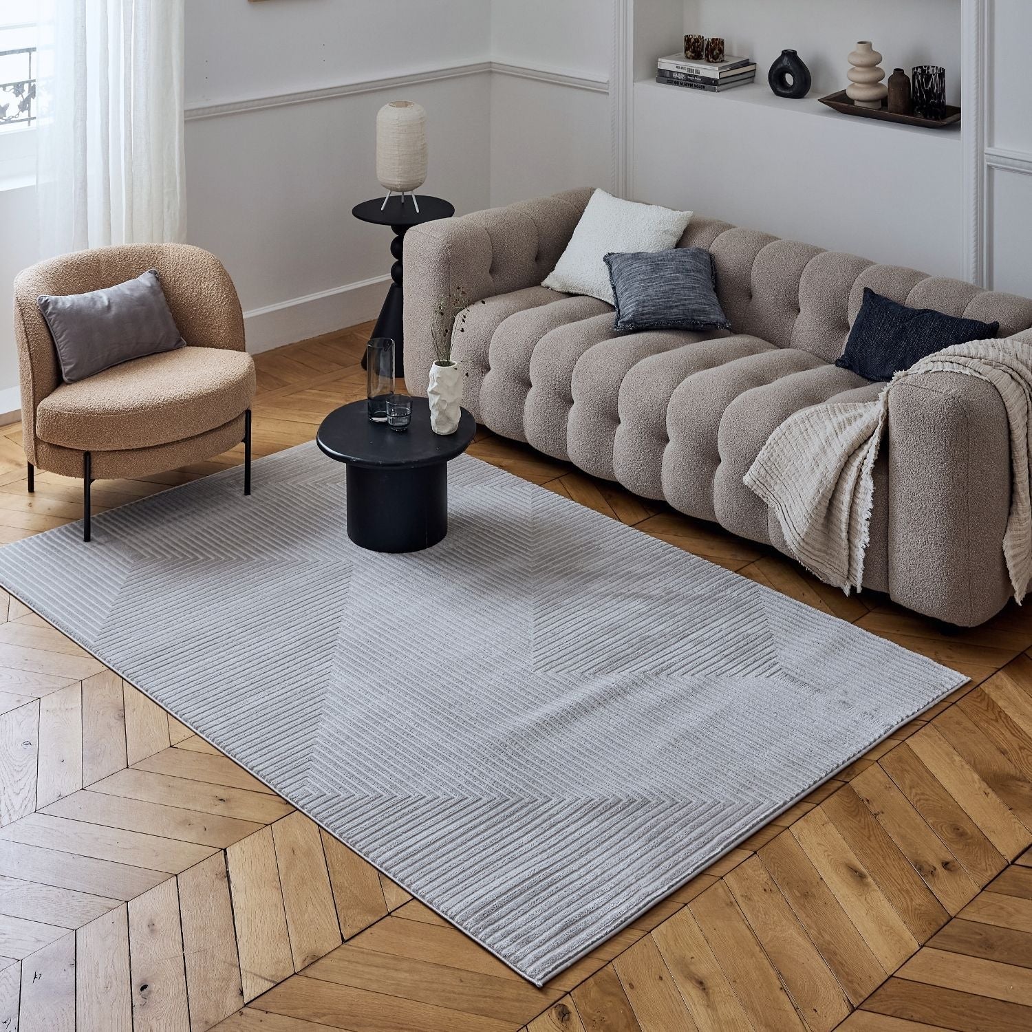 Carmel Grey - Cream Geometric Rug | 6050