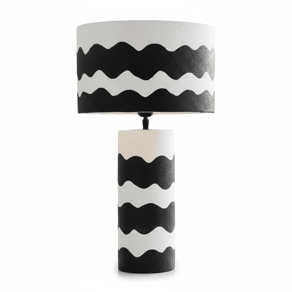 Carta 50cm Black And White Curved Stripe Papier Mache Table Lamp