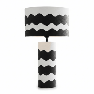 Carta 50cm Black And White Curved Stripe Papier Mache Table Lamp