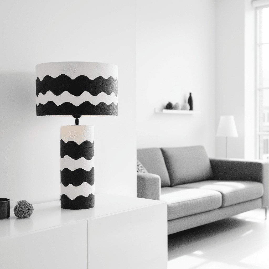Carta 50cm Black And White Curved Stripe Papier Mache Table Lamp